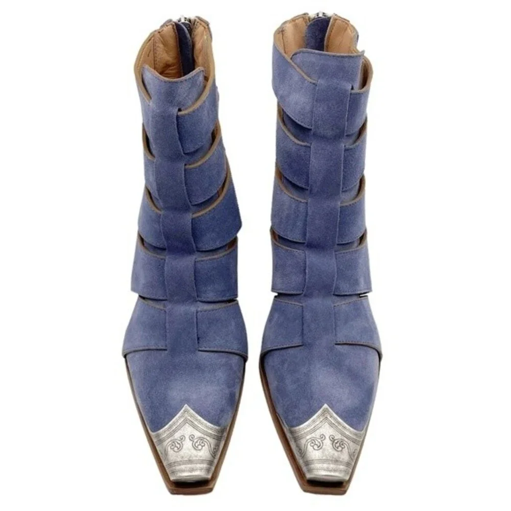NWT Free People Brayden Fisherman Bootie Boardwalk Blue Suede Size 7.5 In Box